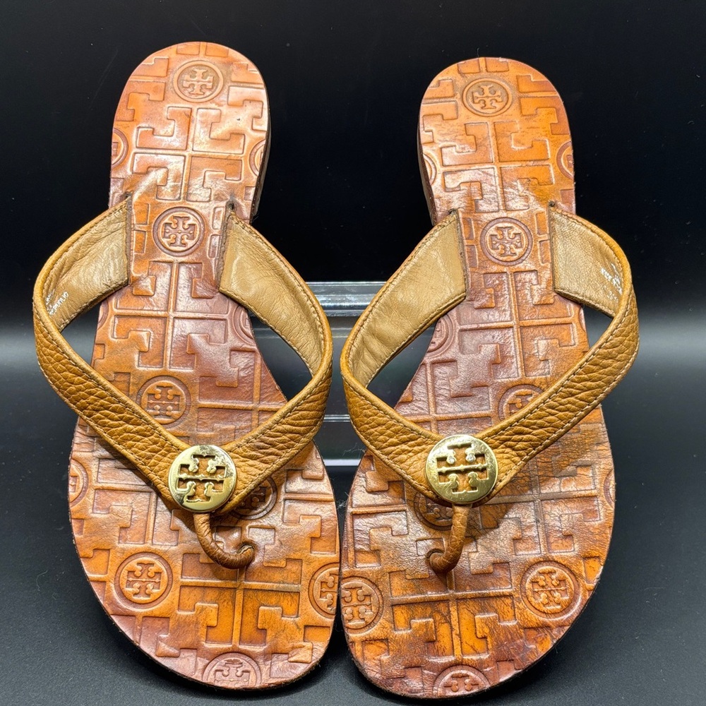 Tory Burch Brown Sandals with Gold Logo